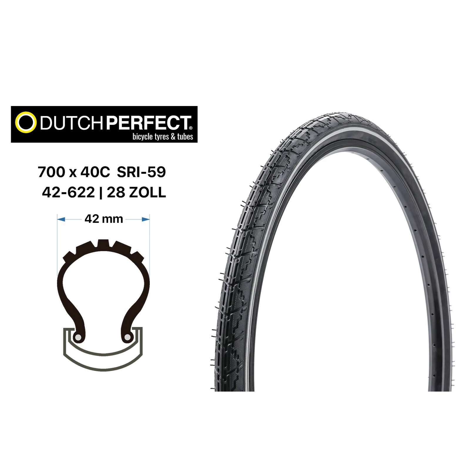 Fahrradreifen Dutch Perfect E-Tiger 28x1.60 E-Bike Cityrad 42-622 Reflex Ozon-Schutz 3 Fahrradreifen Dutch Perfect E-Tiger 28x1.60 E-Bike Cityrad 42-622 Reflex Ozon-Schutz